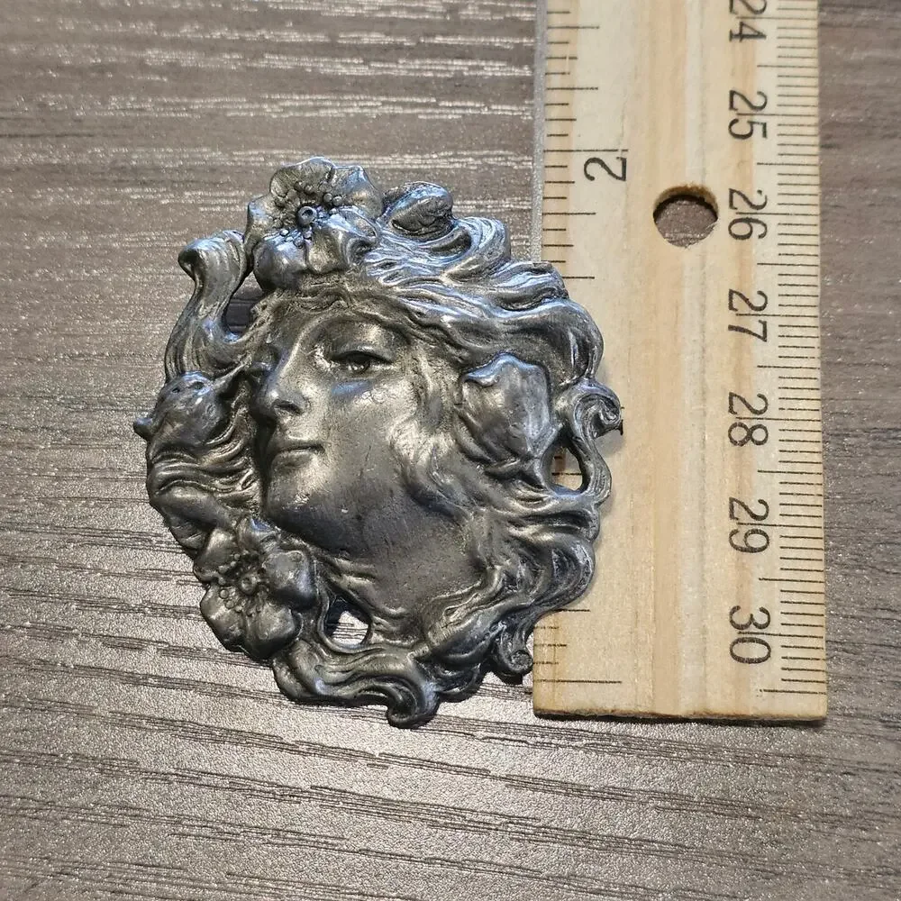 Vintage Art Nouveau Silver Woman Profile Figural Brooch